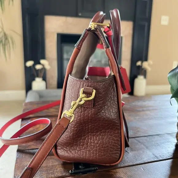 Coach Mini Bleeker Riley Carry All Leather Purse with Coral Accents Crossbody - Picture 4 of 13